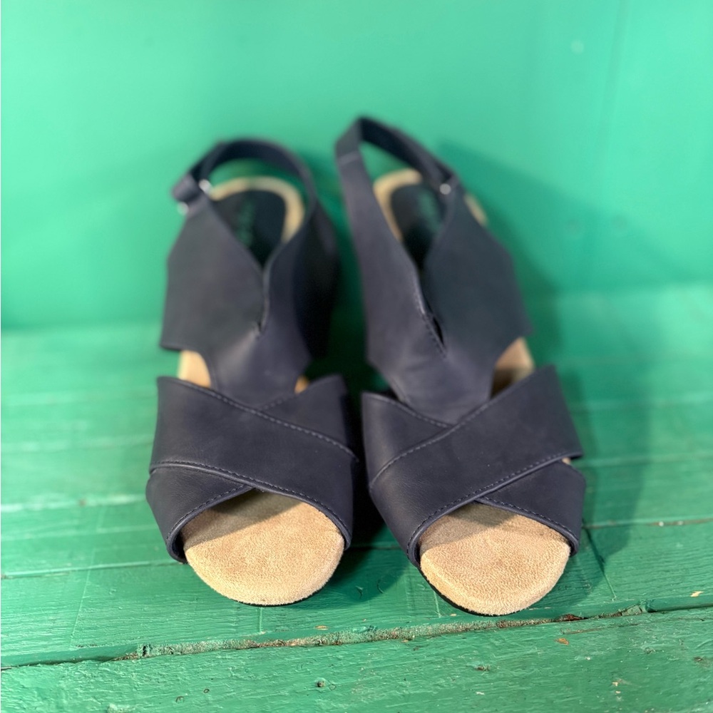 easy street Navy Slingback Cross-Strap Wedge Sandals